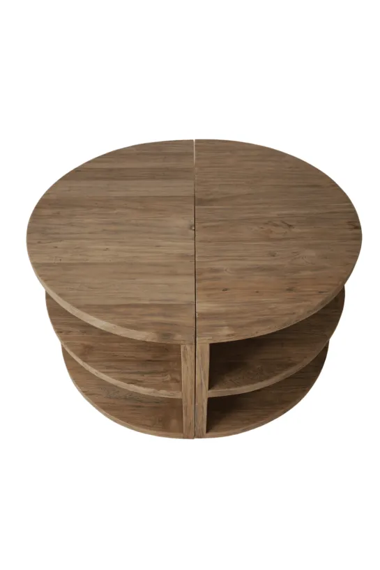 Ronde Teakhouten Salontafel – Uitschuifbaar & Met Plankjes