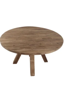 Ronde teakhouten tafel 150 met houten poot