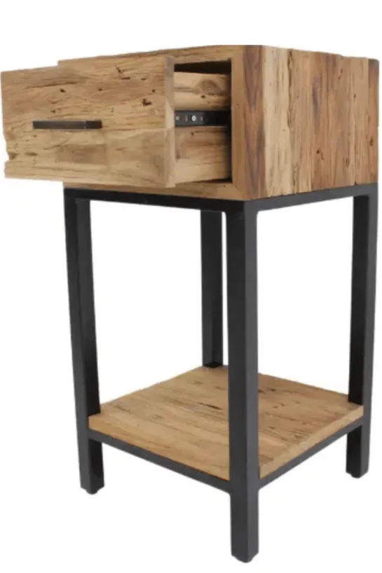 Ruw Teakhouten Nachtkastje / Bijzettafel 40x40x75 cm aanbieding laatste stuk