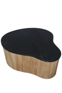 set van 2 Organische Salontafels van Acacia Hout met Zwart Marmeren Blad