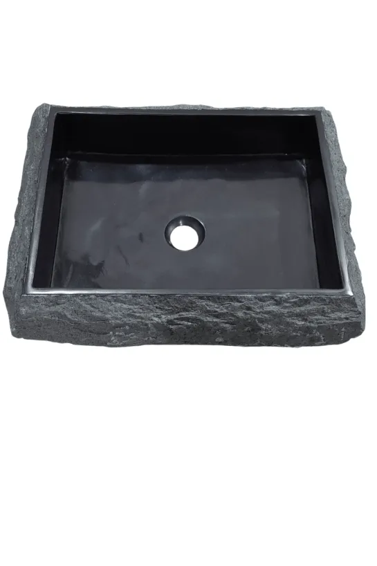 Stoere zwarte natuurlijke wasbak 50×40 cm