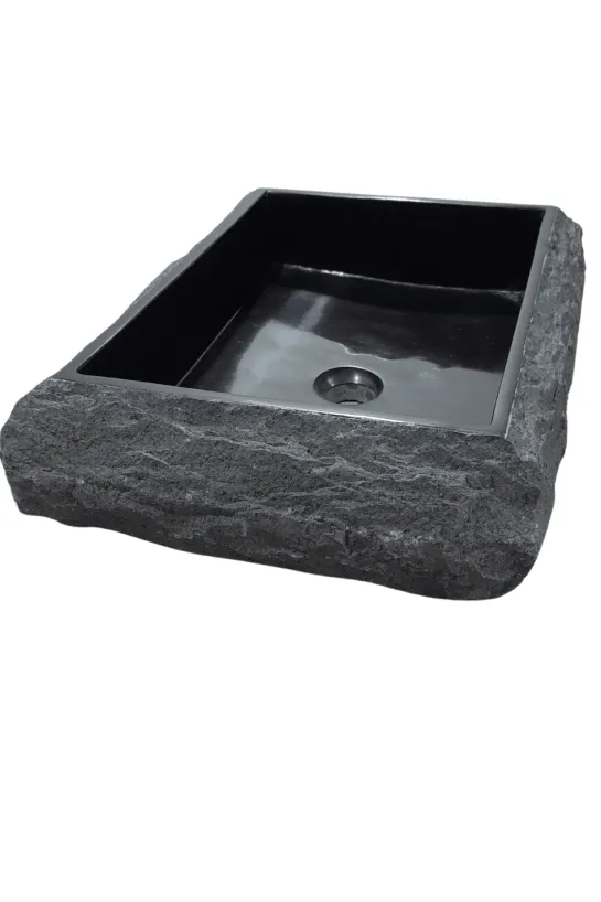 Stoere zwarte natuurlijke wasbak 50×40 cm