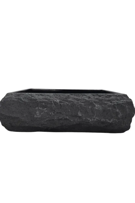 Stoere zwarte natuurlijke wasbak 50×40 cm