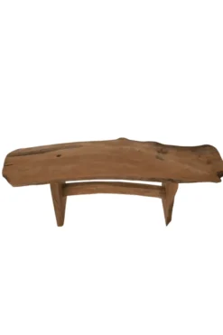Teak Houten Bankje met Boomstam blad
