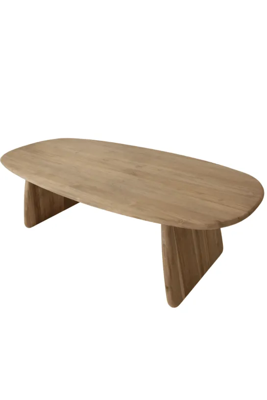 Teak houten bootvormige eettafel met houten poten – uniek exemplaar
