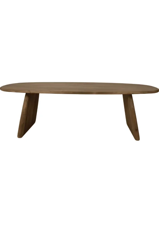 Teak houten bootvormige eettafel met houten poten – uniek exemplaar