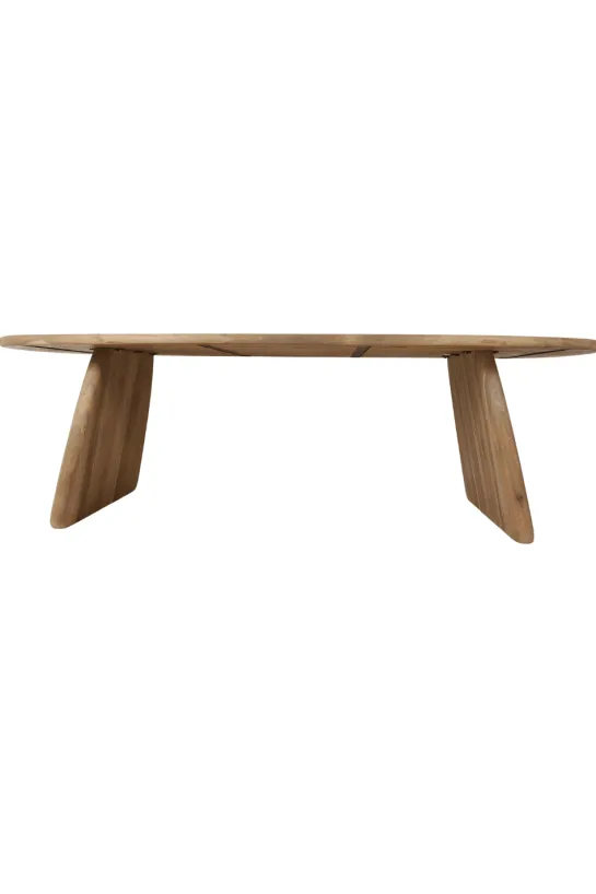 Teak houten bootvormige eettafel met houten poten – uniek exemplaar