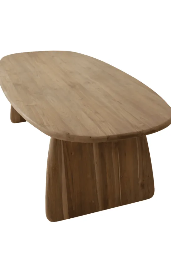 Teak houten bootvormige eettafel met houten poten – uniek exemplaar