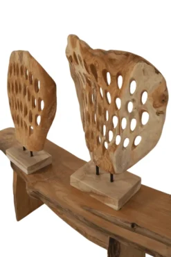 Teak houten decoratie schijf op statief