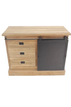 Teakhouten dressoir met metalen schuifdeur 120 cm