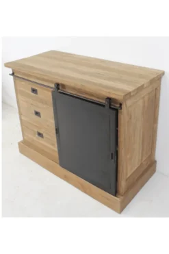 Teakhouten dressoir met metalen schuifdeur 120 cm