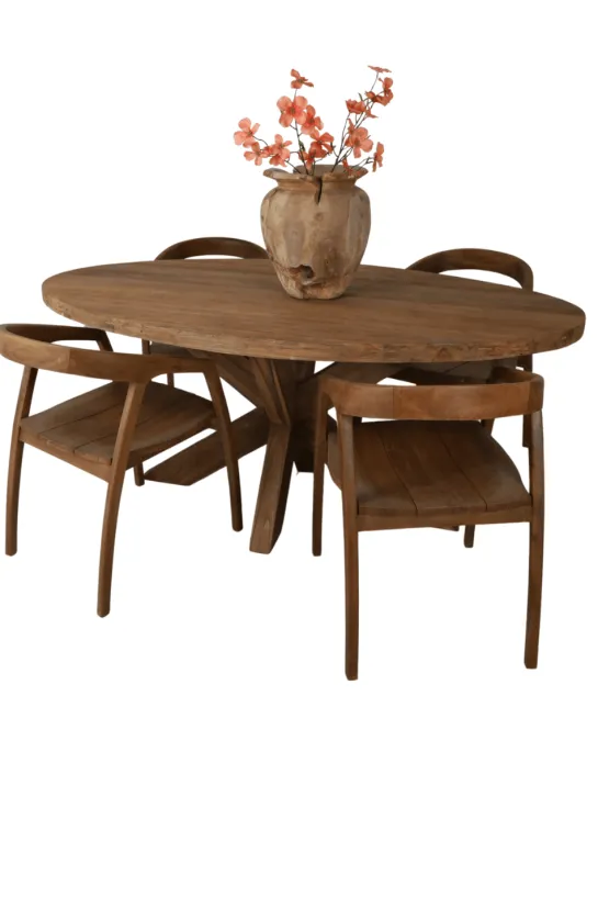 Teak houten eettafel 180 cm met houten poot