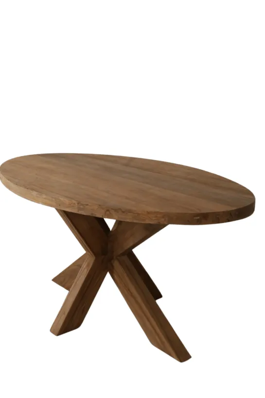 Teak houten eettafel 180 cm met houten poot