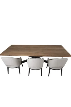 Teak houten eettafel 220 cm met zwart metalen matrixpoot