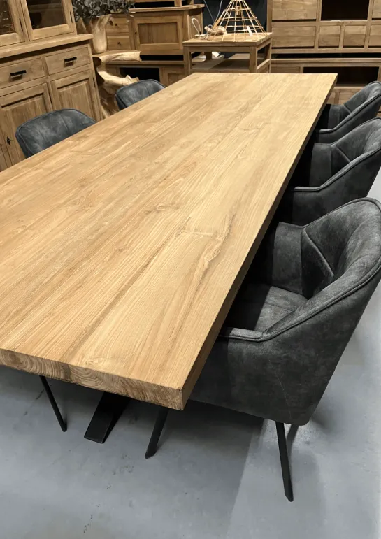 Teakhouten Eettafel met Zwarte Matrixpoot 280 cm