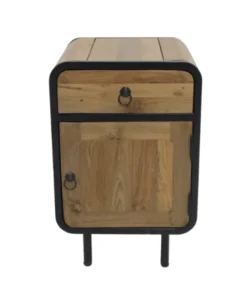 Teak houten industriële ronde hoeken nachtkastjes set van 2 glad