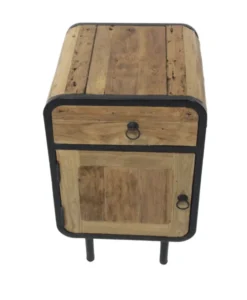 Teak houten industriële ronde hoeken nachtkastjes set van 2 ruw