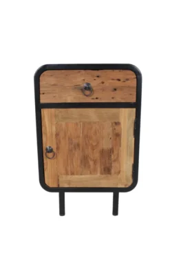 Teak houten industriële ronde hoeken nachtkastjes set van 2 ruw