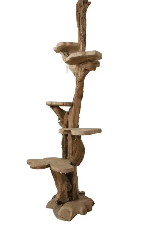 Teak houten Kattenpaal met 5 plateau’s