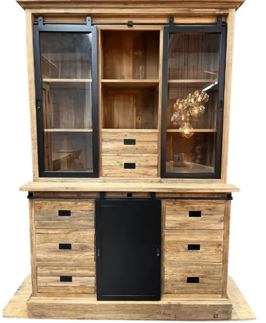 Teakhouten lange vitrinekast van 150 cm