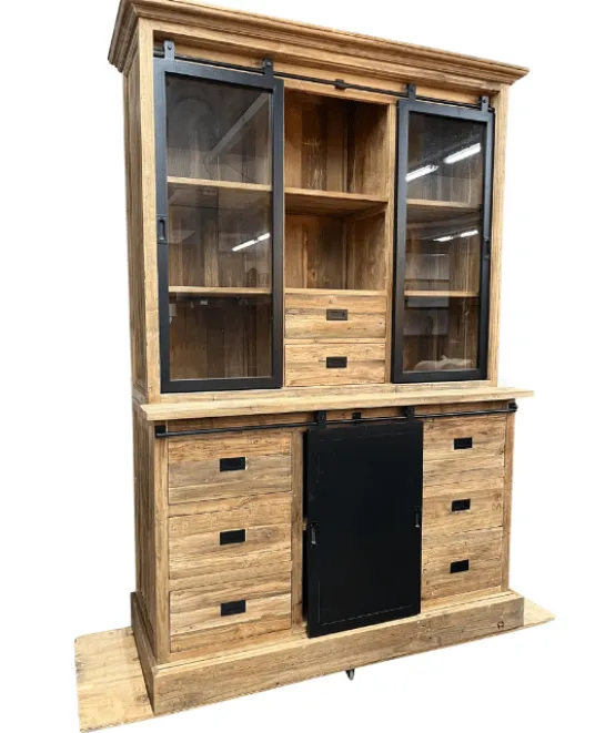 Teakhouten lange vitrinekast van 150 cm