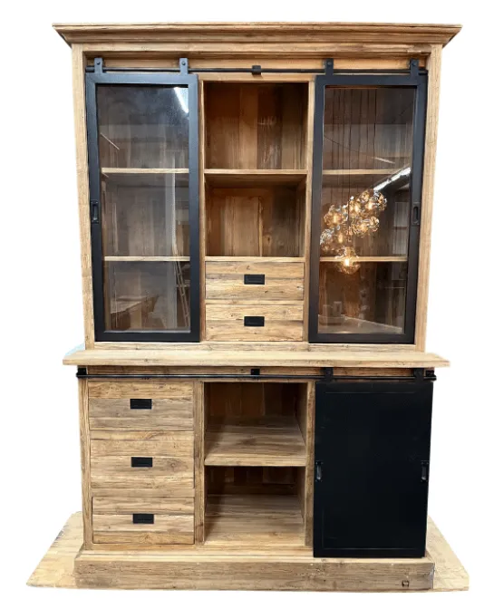 Teakhouten lange vitrinekast van 150 cm