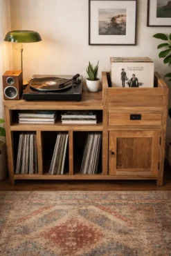 Teak houten platenspeelkastje / record kastje / lp kast