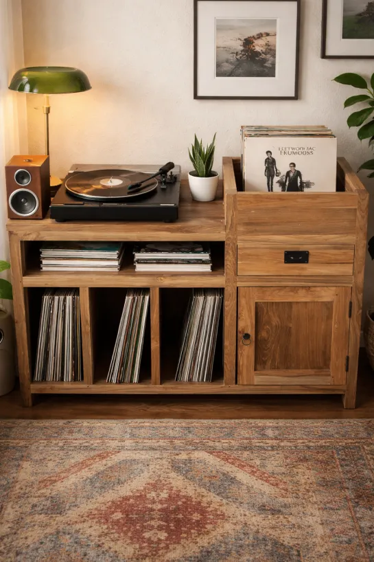 Teak houten platenspeelkastje / record kastje / lp kast