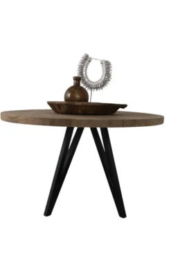 Teak houten ronde eettafel 130 cm met metalen poot