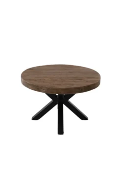 Teakhouten ronde salontafel met metalen spin poot