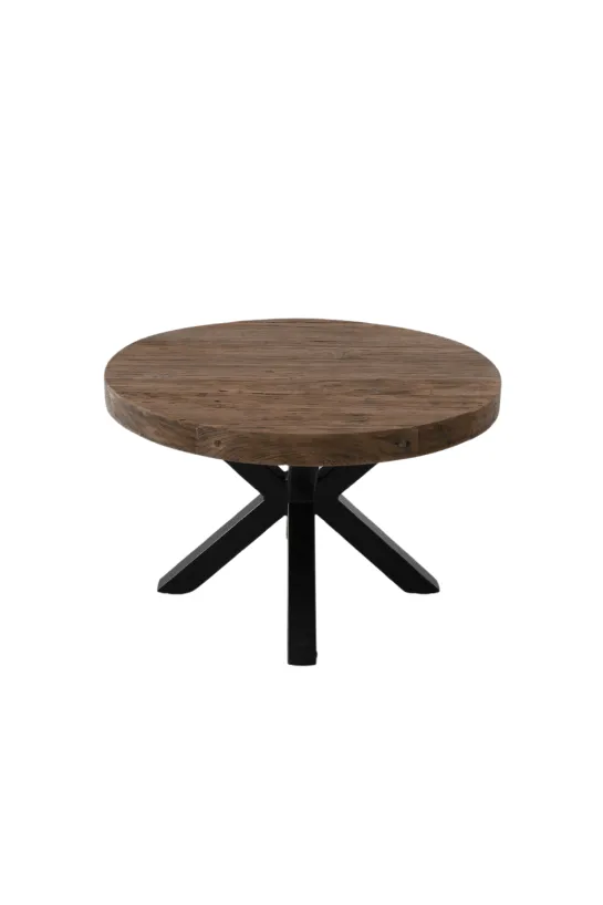 Teakhouten ronde salontafel met metalen spin poot