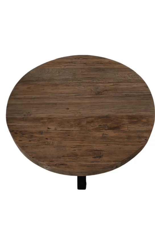 Teakhouten ronde salontafel met metalen spin poot