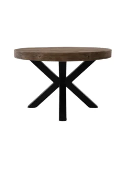Teakhouten ronde salontafel met metalen spin poot