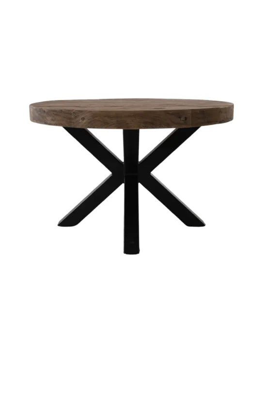 Teakhouten ronde salontafel met metalen spin poot