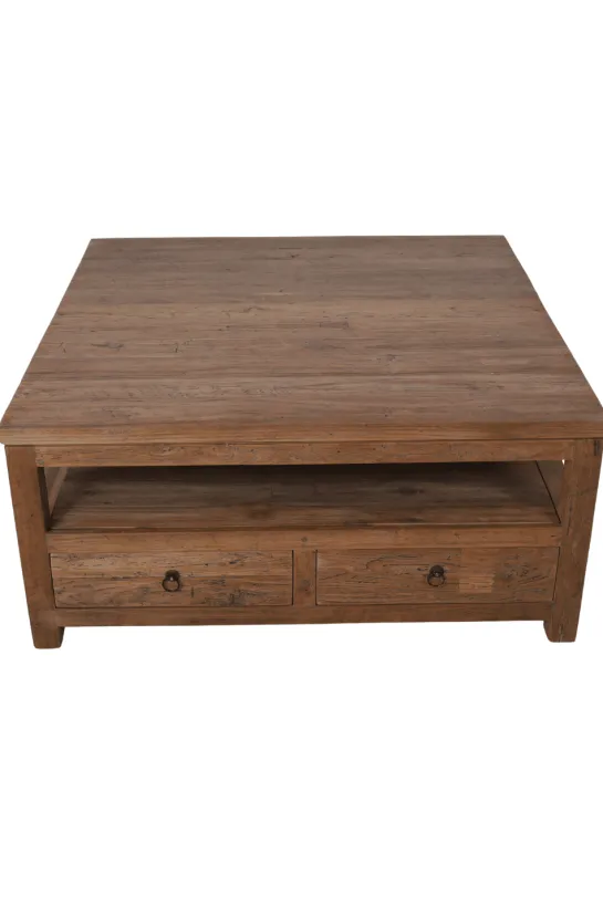 Teak houten salontafel 100x100x45 cm met lades