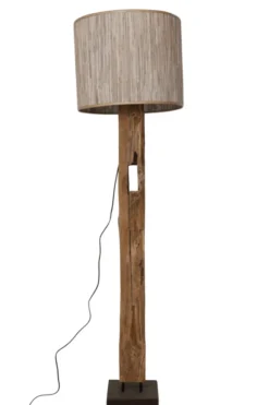 Teakhouten Staande Lamp met Beige Kap