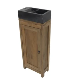 Teakhouten toiletkastje met zwart marmeren wasbakje