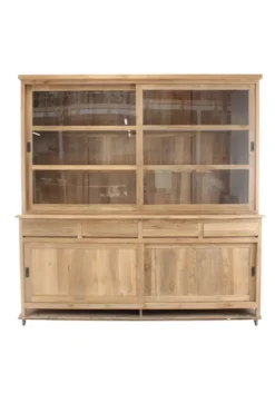 Teakhouten vitrinekast maat 220 cm lang