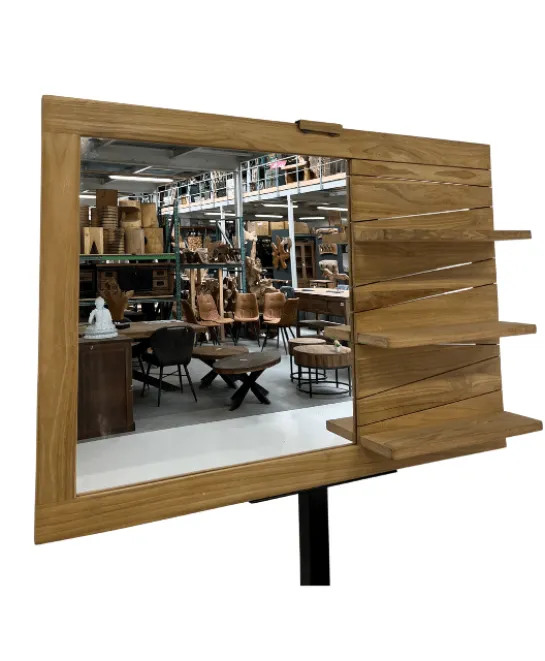 Teak spiegel met plankjes