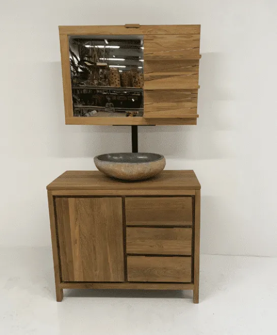 Teak spiegel met plankjes