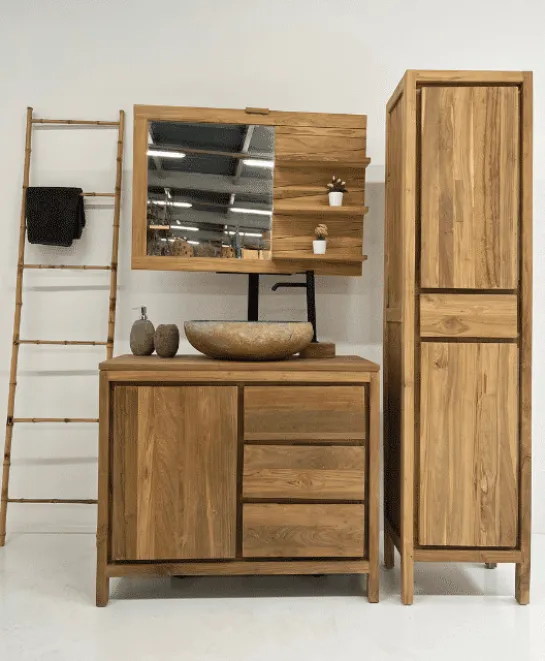 Teak spiegel met plankjes
