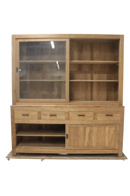 Teak vitrinekast 220 landelijke stijl