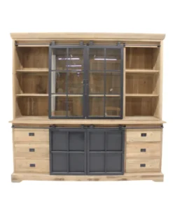 Teak vitrinekast met metalen deuren