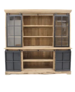 Teak vitrinekast met metalen deuren