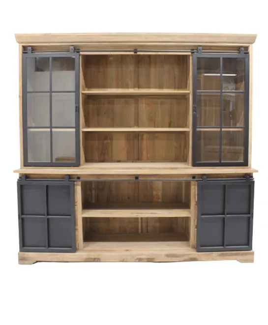 Teak vitrinekast met metalen deuren