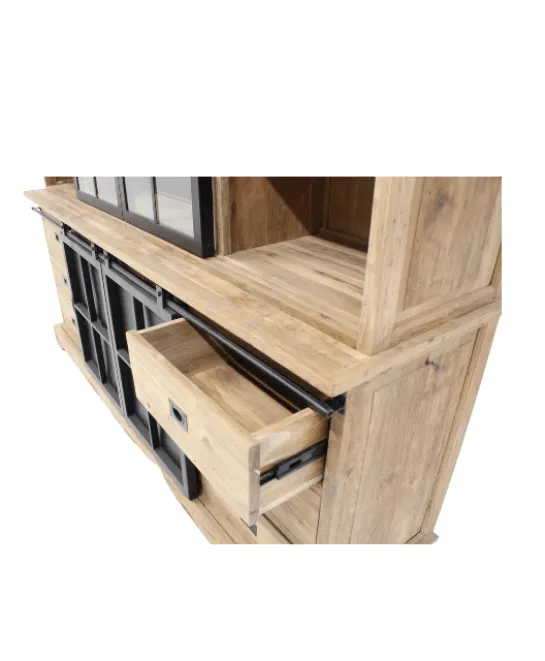 Teak vitrinekast met metalen deuren