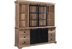 Teak vitrinekast met metalen deuren