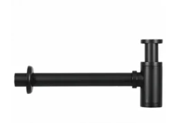 Toilet wasbakje met zwart metalen beugel er onder incl kraan, afvoerplug en sifon