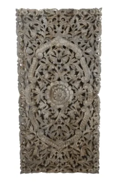 Wanddecoratie houtsnijwerk rechthoekig 150×75 cm beige