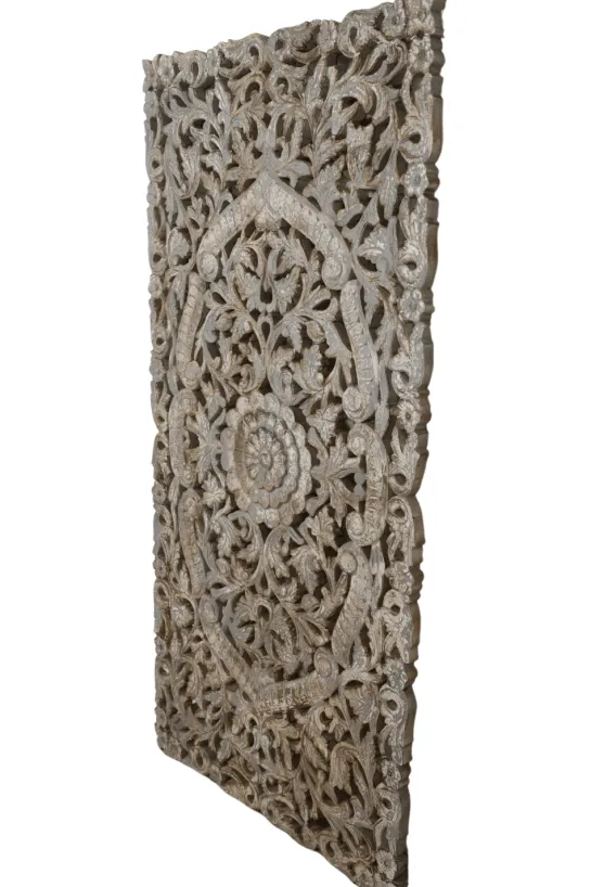 Wanddecoratie houtsnijwerk rechthoekig 150×75 cm beige